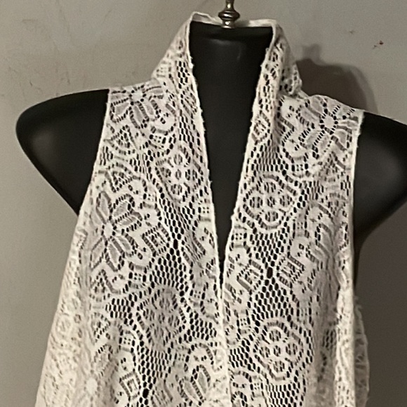 OS Vintage 1988 Time USA cream ivory lace sleeveless open long cardigan - Picture 3 of 12